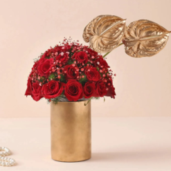 elegant red roses and anthuriums floral vase with fast delivery options