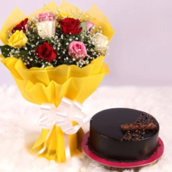floral celebration with cake and fast delivery options