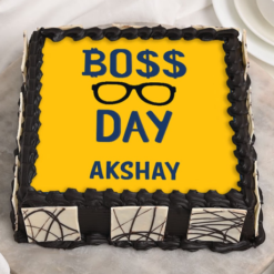 rich chocolate cake for boss day celebration with tribute design
