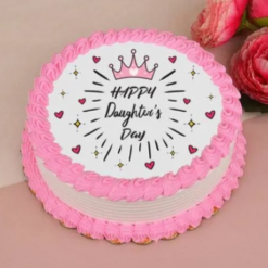 happy moments daughter’s day cake decorated with fondant and cream