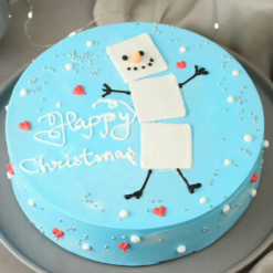 blue noel christmas cake decorated with festive winter snowflakes