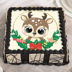 chocolate reindeer christmas cake with festive fondant decorations