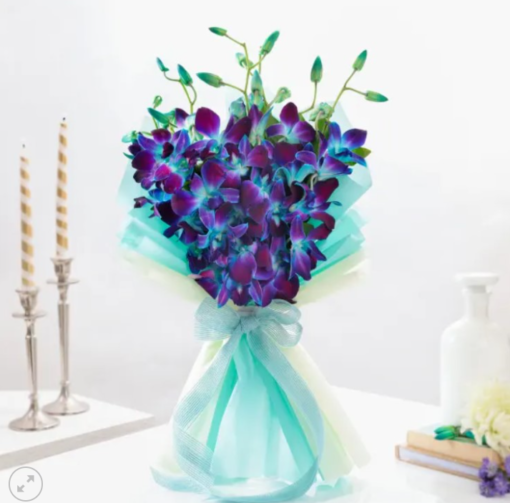 Elegant blue orchid bouquet for gifting in India