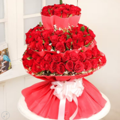 Blush pink rose bouquet in layered arrangement