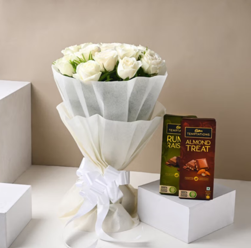 Blush Pearl Roses & Choco Indulgence – Combo of Roses and Chocolates