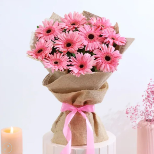 Fresh pink gerbera bouquet for delivery in India