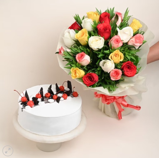 Roses and cake romantic gift combo