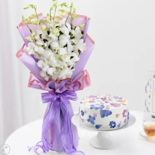 Velvet cake and blush rose combo gift for delivery in India