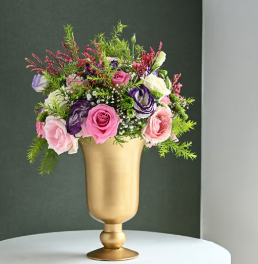 Golden Bloom Melody Flower Vase – Elegant Floral Arrangement in Golden Vase