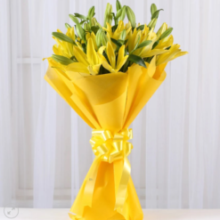 Bright yellow lily flower bouquet for online gifting