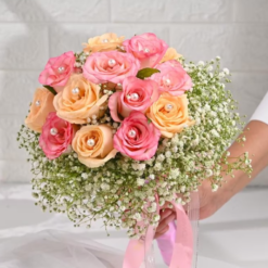 Elegant blush rose bouquet in soft pink wrap