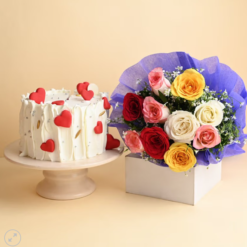 Romantic flower and cake gift combo