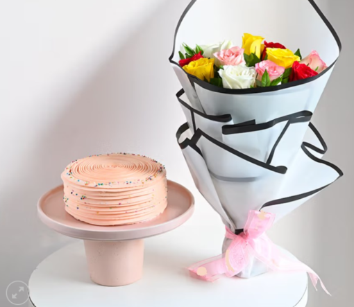 Strawberry cake with mixed roses combo