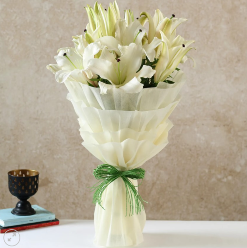 Fresh white lily flower bouquet for delivery