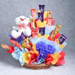 Romantic gift combo with teddy, roses, chocolates