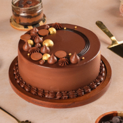 Dark Belgian Truffle Cake with rich chocolate ganache and glossy finish