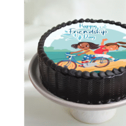 Ride & Relive Friendship Cake with biking-themed photo for Friendship Day