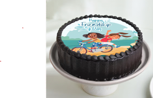 Ride & Relive Friendship Cake with biking-themed photo for Friendship Day