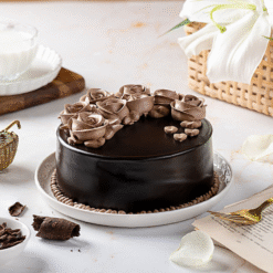 Romantic Chocolate Cake with Creamy Rose Swirl Topping