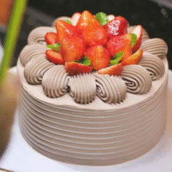 Strawberry Chocolate Cake with Cream and Berries