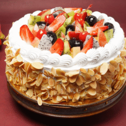 Whipped Cream Cake with Mixed Fruits on Top