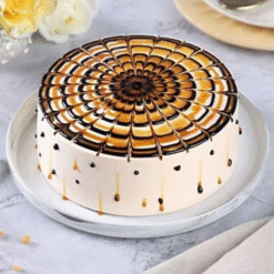 Butterscotch Bliss Fantasy Cake with chocolate drizzle