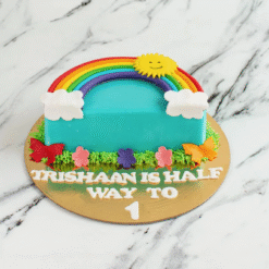 Half-Birthday Rainbow Celebration Cake