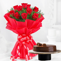 ChocoBloom Eggless Truffle Cake with Red Roses Bouquet