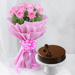 PinkBloom Combo with 10 Pink Roses and Cake