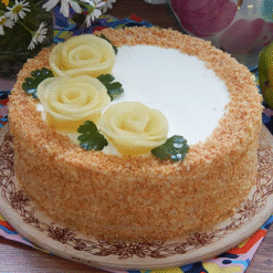 Roses On Top Pineapple Designer Cake – Fresh Pineapple Cream Cake with Roses