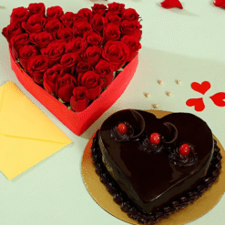 RosyHeart Truffle Cake with Red Roses Combo