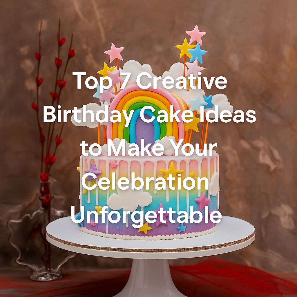 Colorful designer birthday cakes decorated with balloons and confetti – perfect for creative cake ideas and online cake delivery by Bakizo