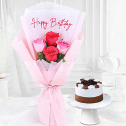 Red rose bouquet with black forest birthday cake combo