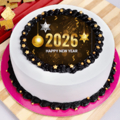 New Year Choco Vanilla Fusion Cake with Chocolate and Vanilla Layers