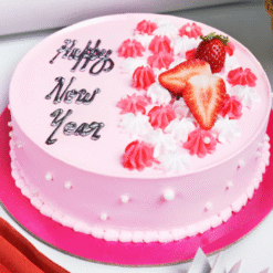Midnight New Year Strawberry Cake with Fresh Cream Decoration