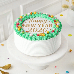 New Year 2026 butterscotch photo cake with personalized edible image