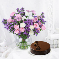 Twilight Charm Truffle & Bouquet Combo — cake and fresh bouquet gift set