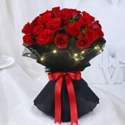 Radiant Love LED Rose Bouquet with red roses and decorative lights