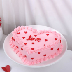 Alternative view of chocolate love cake with silk bouquet