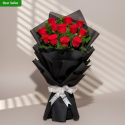 Fresh red roses bouquet wrapped beautifully for Valentine’s Day