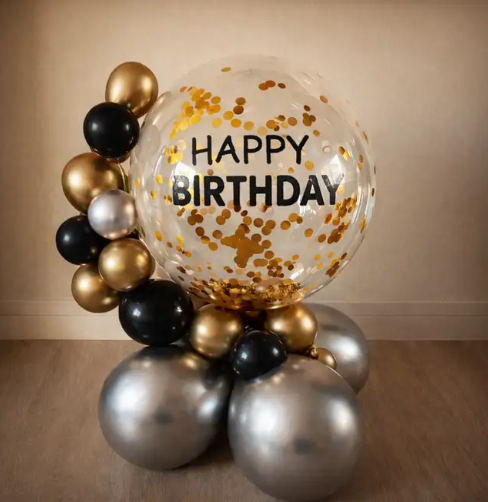 Luxe Golden Confetti Balloon Display